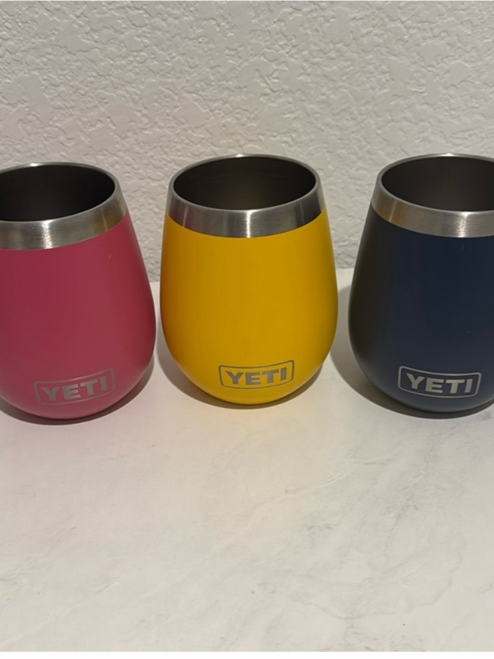 Yeti Stainless Steel Wine Tumblers in Pink, Yellow & Blue